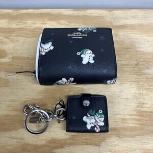 Coach Leather Snowman Wallet And Key Chain. NWOT